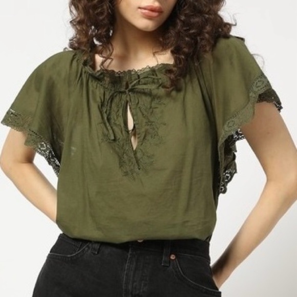 GAP Tie V-Neck Flutter Sleeve Lace Trim Size Medium - Picture 1 of 10